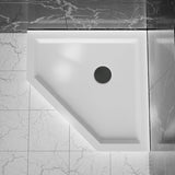 Goodyo 36 in. D x 36 in. W x 3.5 in. H Corner Drain Neo-Angle Shower Base in White D163111784