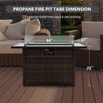 ZUN Outdoor Fire Pit 50,000 BTU Propane Gas Fire Table with Lid Fireplace with Glass Wind Guard Wicker W213P266078