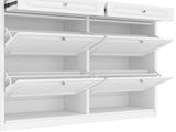 Wooden Shoe Cabinet with 4 Flip Drawers,Shoes Rack Cabinet with 2 Storage Drawers,Classified Storage W1580P402825