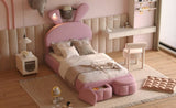 Twin Size Upholstered Platform Bed with Cartoon Ears Shaped Headboard and Light, Pink WF321677AAH