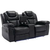 Home Theater Seating Manual Recliner Loveseat with Hide-Away Storage, Cup Holders and LED Light WF310726AAB