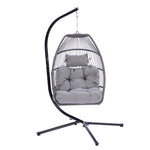 ZUN Outdoor Patio Wicker Folding Hanging Chair,Rattan Swing Hammock Egg Chair With Cushion And Pillow W41940789