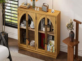 TREXM 4-Door Large Storage Sideboard Buffet Cabinet with Glass Doors, Arched Cabinet with Adjustable N715P290642E