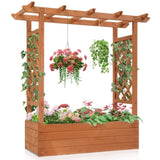 ZUN 43.5*17.5*44.5 In Fir With Arched Lattice Raised Garden Bed Wooden Planting Frame Teak Color 98677889