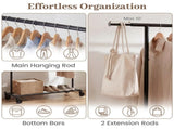 Adjustable Metal Rolling Clothes Rack with Extendable Rods, 104.1-156.244.45154.94cm, 3.86kg Heavy 64751871