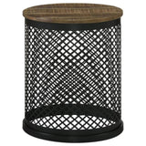 ZUN Natural and Black Drum Base Accent Table B062P153918