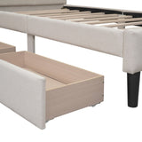 Twin Size Upholstered Platform Bed with 2 Drawers, Beige WF298240AAA