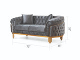 Vanessa Loveseat in Grey and Gold with Fabric button-tufted velvet upholstery Finish 698781499122