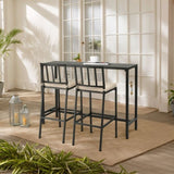 3 Piece Outdoor Patio Bar Set, 55" Rectangular Pub Height High Top Bar Table with 2 Cushioned Bar 97176275