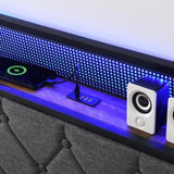 Full Bed Frame Storage Headboard, Charging Station and LED Lights, Upholstered Platform Bed 42481960