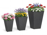 Set of 3 PP Rattan Wicker Planters with Metal Frame & Inner Pots, Stackable Tall Plant Pots for 77738352