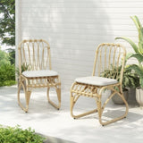 Outdoor PE Wicker Dining Chairs with Washable Cushion Set of 2, Outdoor Rattan chairs for Backyard, N762P236169N