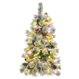 ZUN 4FT Pre-Lit Spruce Snow Flocked Christmas Tree with Pine Cones, Artificial Xmas Tree with 170 Branch 52732134