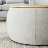 Round Storage Ottoman, 2 in 1 Function, Work as End table and Ottoman,with small seat,Light W487P165699