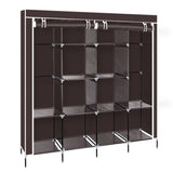 ZUN 67" Clothes Closet Portable Wardrobe Clothes Storage Rack 12 Shelves 4 Side Pockets Dark Brown 71588089