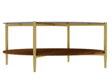 Modern Gold Round Double-Layer Coffee Table Tempered Glass Storage & Decoration 32.28-Inch W1935P457159