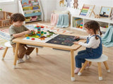 All-in-One Kids Activity Table and Chairs Set, Pine Wood Sensory Table with Foldable Storage Bins 83850785