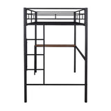 ZUN Twin Metal Loft Bed with Desk, Ladder and Guardrails, Loft Bed for Bedroom, Black 87361096