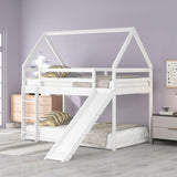 Twin Size Bunk House Bed with Slide and Ladder,White WF285894AAK
