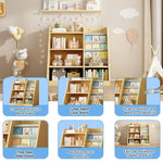 ZUN Wooden Toy Storage Organizer Cabinet Natural/ Wood Kids Bookshelf Children Bookcase Toddler Baby 91677276