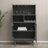 ZUN Living Room Grey color wine cabinet with removable rack and wine glass rack, one cabinet with glass W28238028