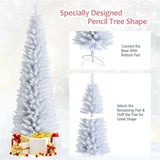 7 Feet White Artificial Christmas Pencil Tree with Folding Metal Stand 87508550