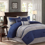 7 PC Pieced Faux Suede Comforter Set Blue Cal King B03596838