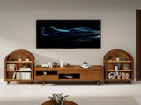 Arched Small Bookcase, Arched Storage Cabinet, Walnut Wooden Modern Arched Top Bookshelf with 3 W2557P428369