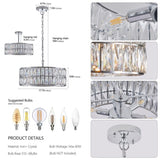 Modern Crystal Drum Chandelier, 6-Light Pendant Lighting Fixture with Silver Metal Frame for Living W1340P189448
