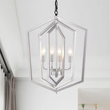 4-Light Farmhouse Chandeliers, Matte Black and Sliver Matte Black Vintage Cage Light Fixture W1592P230610