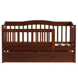 Vertical Fence Brown Painted Pine Toddler Bed with Bottom Drawer and Side Car Bed 72728062