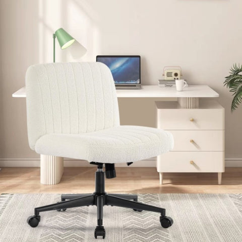 ZUN Office chair with wheels, armless office chair, Teddy velvet wide seat home office chair, cute W1521P176418
