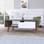 ZUN Dark Brown and White 1-Drawer 1-Shelf Rectangle Coffee Table B06280717