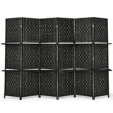 Foldable Room Screen with Storage Shelves - 106.5"x71" Max Size, Hand-Woven Fiber & Poplar Wood 10322052
