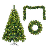 ZUN 6FT Grass Green Christmas Tree, Large Branches Pine Tree, Pre-Lit Set with Tree & Garland & Wreath, 97534144