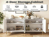 White 4-Door Buffet Storage Cabinet with Push-to-Open Soft Close Doors, Adjustable Metal Legs 88334688