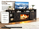 Black Gold Oak Fireplace TV Stand, 147.53976cm, Embossed Melamine Particle Board, Double Barn 77385044