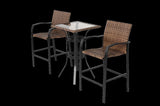3 Pieces Outdoor Bar Stools Set,Rattan Bar Chairs,with glass table top, Wicker Bar Stools for W640P256895