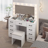 Vanity Desk Set with Large Lighted Mirror and Powre Outlet, Glass Top Makeup with 9 Drawers, 50745877