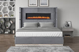 Upholstery Wooden King Bed with Ambient lighting in Gray Velvet Finish B00977486