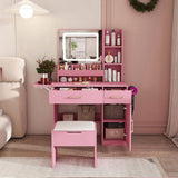 Vanity Desk with LED Mirror Lights and Power Outlet Charging Station, Makeup Dressing Table with 3 93490153
