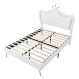 Full Size Upholstered Bed Frame with LED Lights,Modern Upholstered Princess Bed With Crown WF307962AAK