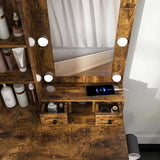 Vanity Table with Mirror & Adjustable LED Lights, Power Outlet, Hairdryer Holder & Stool Compact 18725352