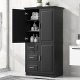 Tall and Wide Storage Cabinet with Doors for Bathroom/Office, Three Drawers, Black WF299285AAB