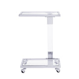 Chrome Glass Side Table, Acrylic End Table, Glass Top C Shape Square Table with Metal Base for W82153573