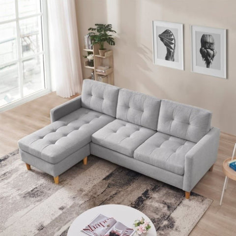 ZUN 87 Inches Wide Modern Convertible Sofa & Chaise, L Shaped Tufted Fabric Couch, Reversible B082111420