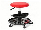 Red Rolling Mechanic Stool with 2-Tier Tool Storage Trays, PU Leather Pneumatic Height 80411664