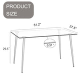 51" Dining Table Modern Minimalist Rectangular Glass for 4-6 with 0.31" Tempered Glass Tabletop and W2189P255605