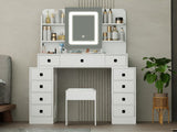 ZUN Farmhouse Vanity Desk with Sliding Mirror,Lights and Charging Station,Makeup Table Desk with W760P206127