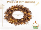 24" Pre-Lit Christmas Wreath - 35 Warm White LEDs6 Pine Cones, 105 Branch Tips 32688363